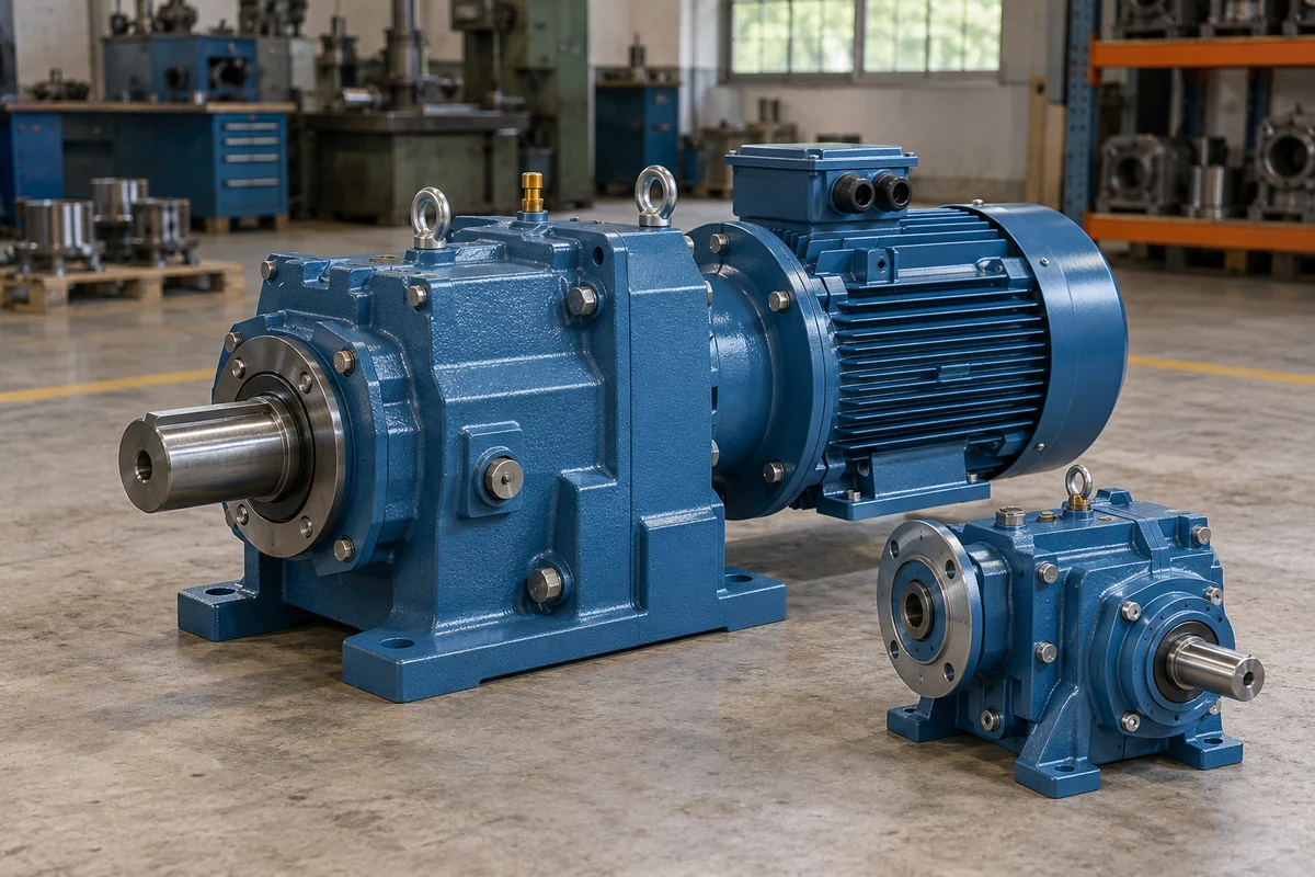 Complete industrial gearbox and electric gear motor with a smaller gear reducer